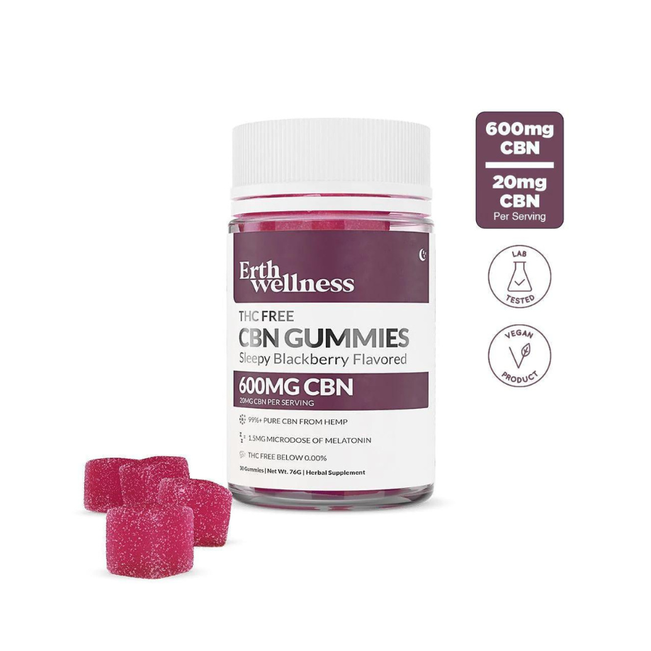 Erth Wellness, Broad Spectrum, CBN Gummies for Sleep, Blackberry Flavor, 30ct, 600mg CBN