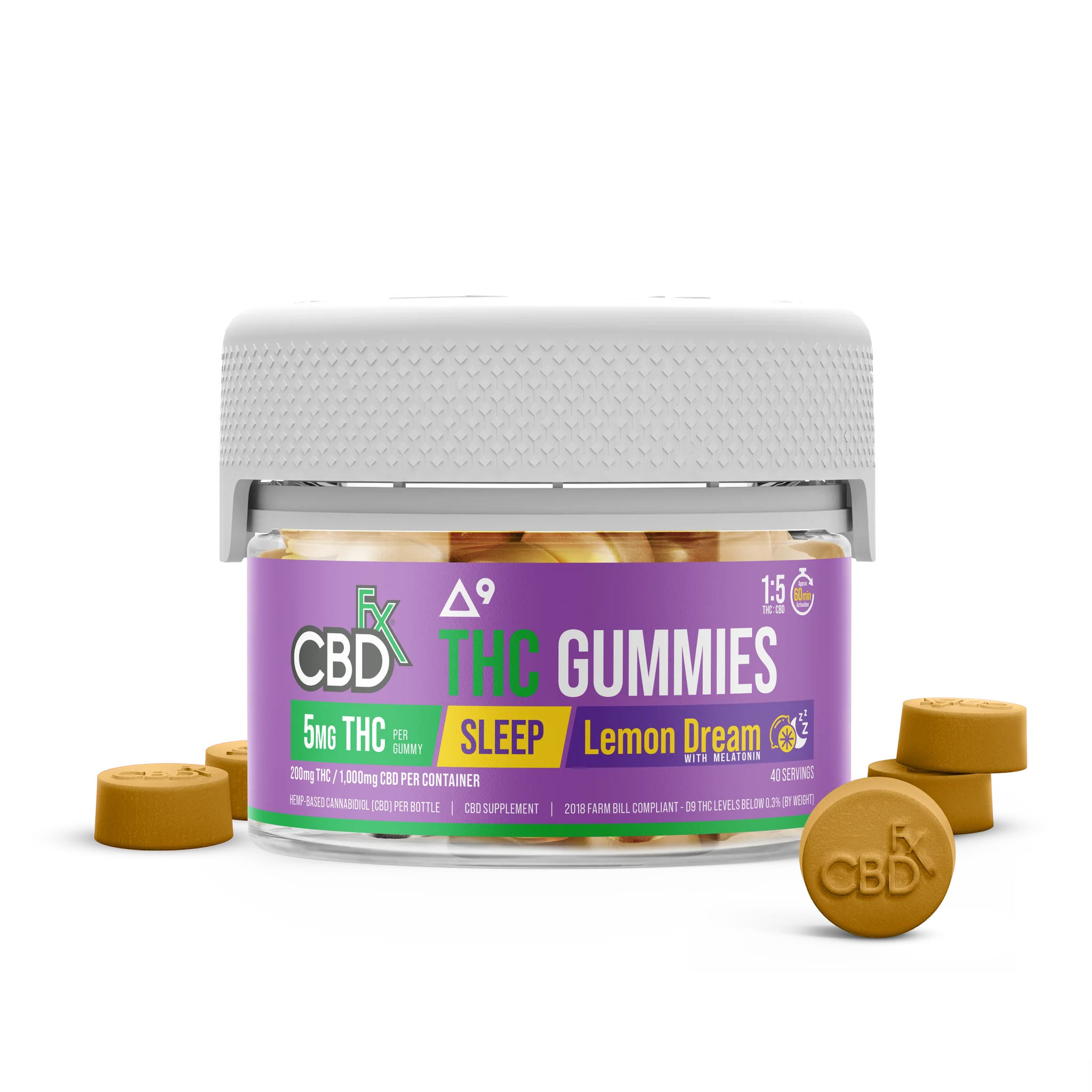 CBD Gummies, Melatonin, Lemon Dream Flavor, 20ct, 500mg CBD + 100mg THC