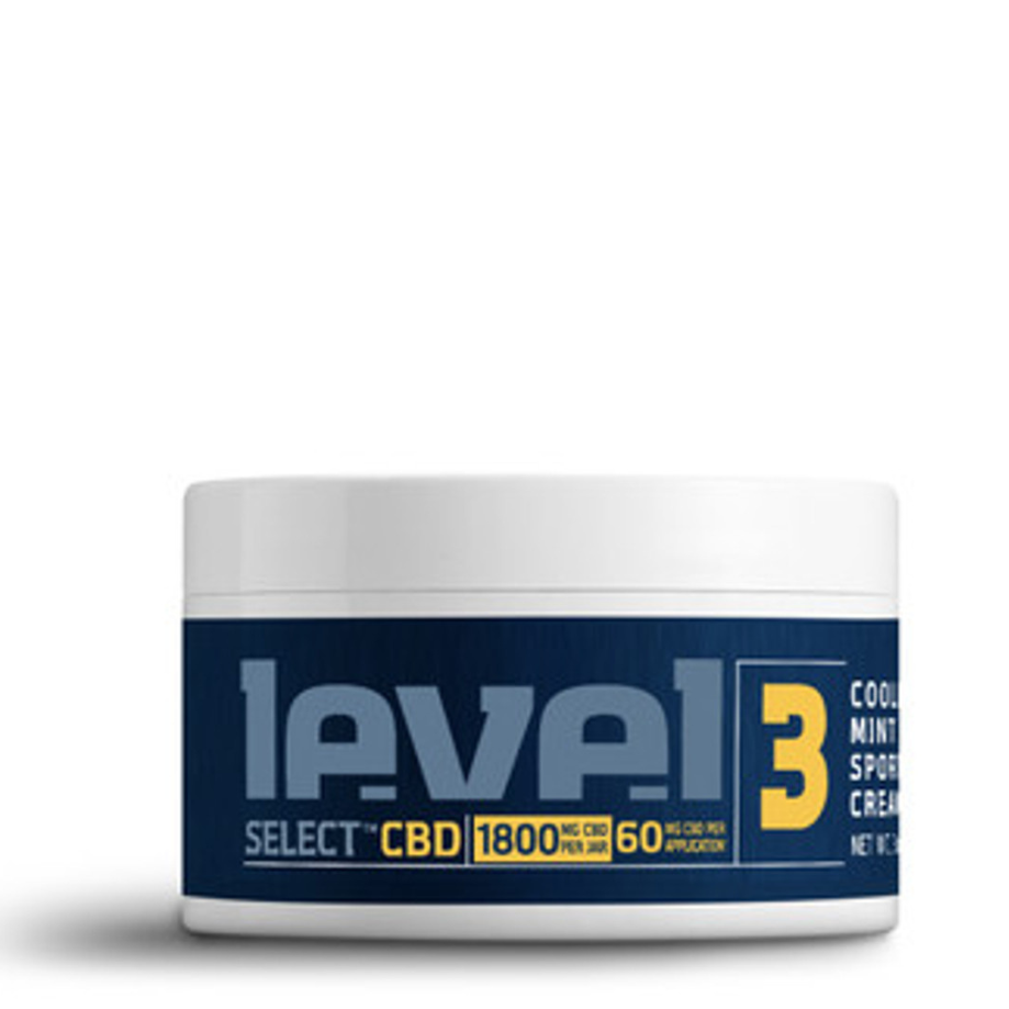 Level Select CBD Sports, CBD Sports Cream, Relief & Recovery, 3oz, 1800mg CBD, THC Free