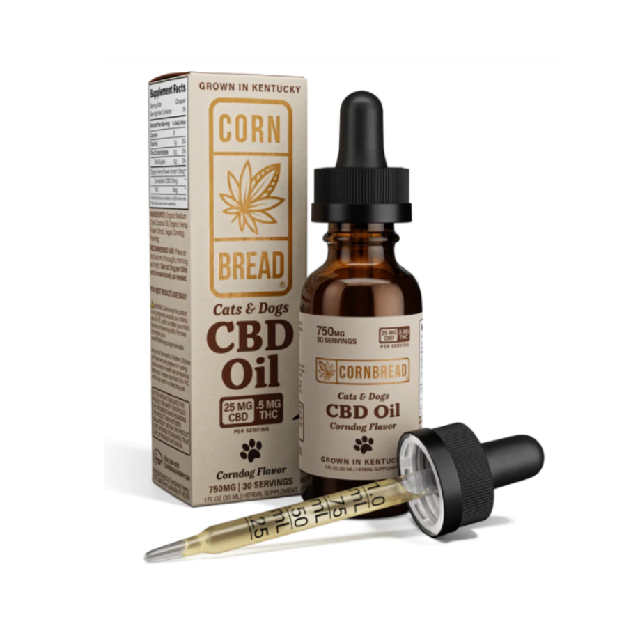 Cornbread, Full Spectrum, CBD Oil Tincture for Cats & Dogs, Corndog Flavor, 1oz, 750mg CBD + 15mg THC