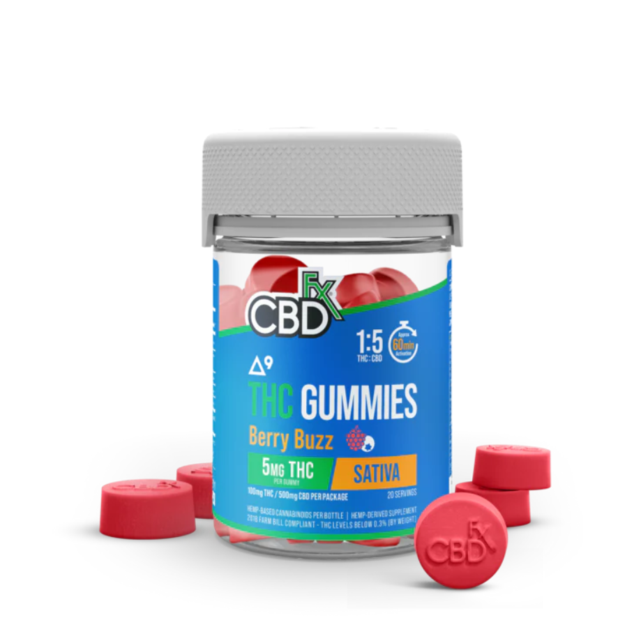 CBDFx, Full Spectrum, CBD Gummies, Berry Buzz Flavor, 20-40ct, 500-1000mg CBD + 100-200mg THC