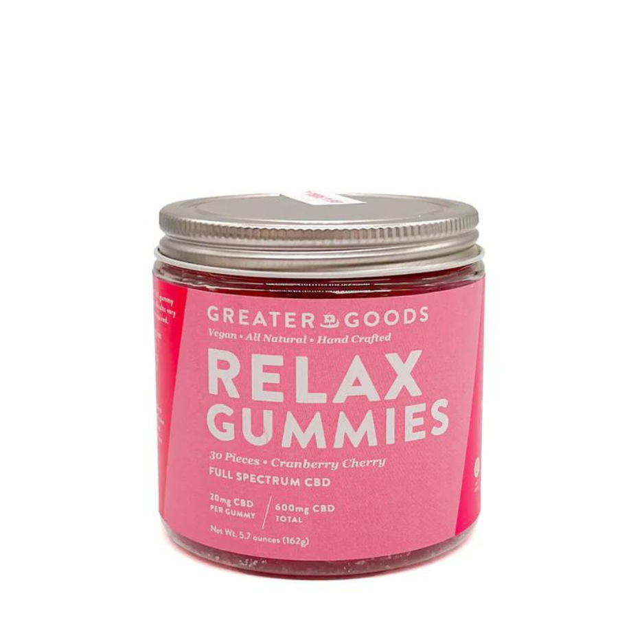 Greater Goods, Full Spectrum, CBD Gummies, Relax, Strawberry Flavor, 30pc, 600mg CBD