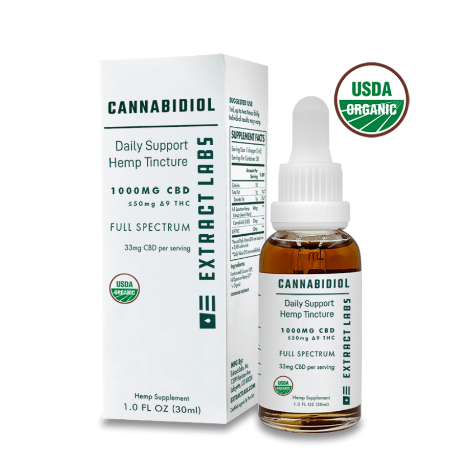 Extract Labs, CBD Oil, Daily Support, 1oz, 1000mg CBD + 60mg THC