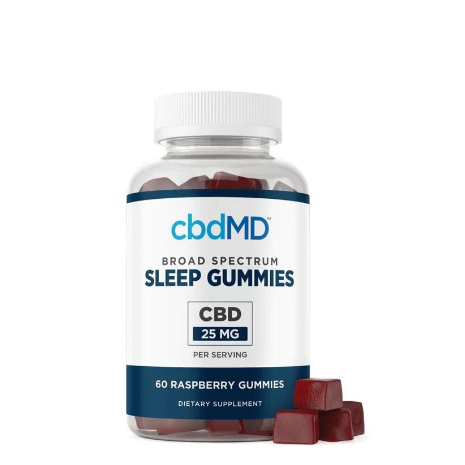 cbdMD, Broad Spectrum, CBD Sleep Aid Gummies, Raspberry 60ct, 750mg CBD, THC free