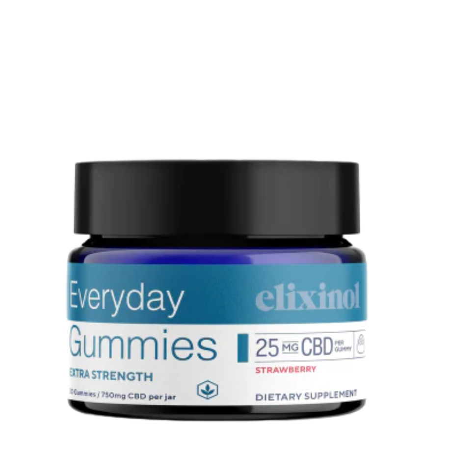 Elixinol, Full Spectrum, CBD Gummies, Everyday Extra Strength, Strawberry Flavor, 30pc, 750mg CBD