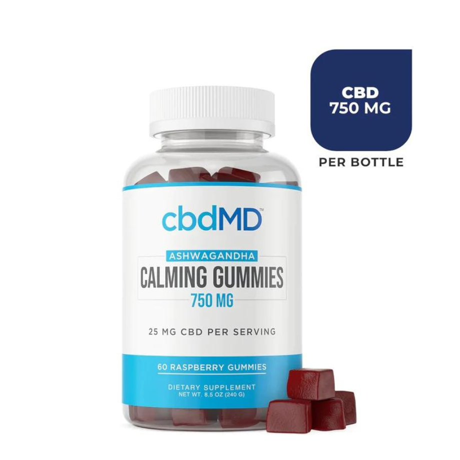 cbdMD, Broad Spectrum, CBD Calming Gummies, Raspberry Flavor, 60ct, 750mg CBD, THC Free
