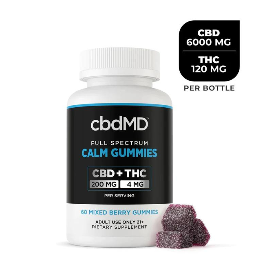 cbdMD, Full Spectrum, CBD Calming Gummies, Mixed Berry  Flavor, 60ct, 6000mg CBD + 120mg THC