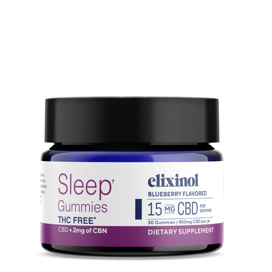 Elixinol, Broad Spectrum, CBD Gummies, Sleep, Blueberry Flavor, 30pc, 450mg CBD, THC Free