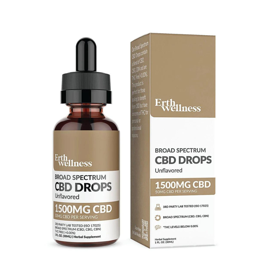Erth Wellness CBD Drops, Broad Spectrum, 1oz, 1500-3000mg CBD, THC Free