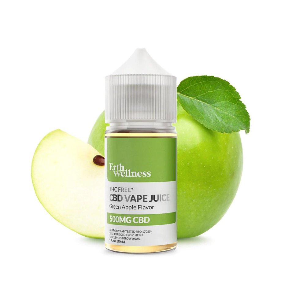 Erth Wellness, CBD Vape Juice, Green Apple Flavor, 1oz, 500-1000mg CBD, THC Free