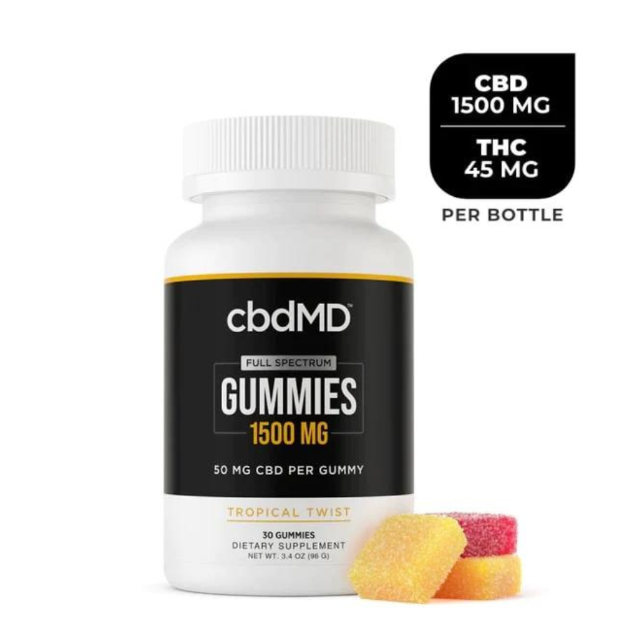 cbdMD, Full Spectrum, CBD Gummies, Tropical Twist Flavor, 30ct, 1500mg CBD