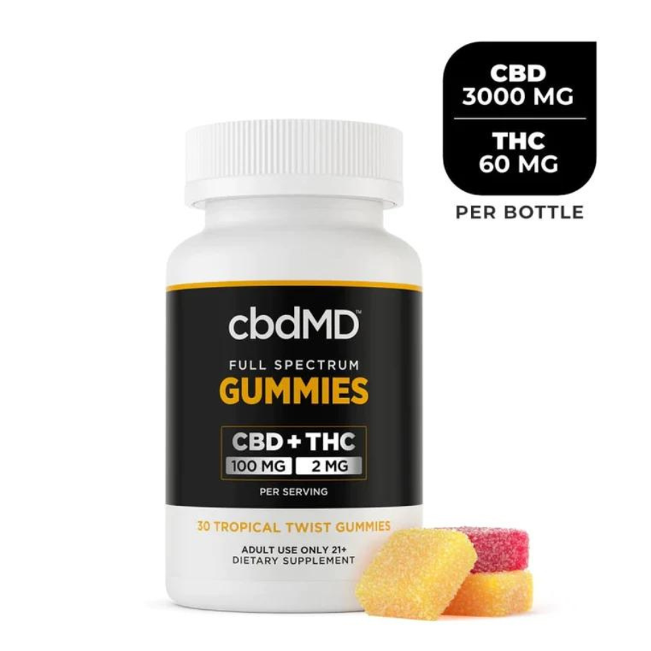 cbdMD, Full Spectrum, CBD Gummies, Tropical Twist Flavor, 30ct, 3000mg CBD + 60mg THC